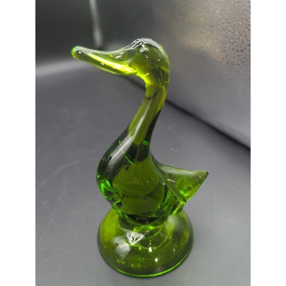 Vintage Viking Glass Epic Duck Figurine In Avocado Green 5in Mid Century